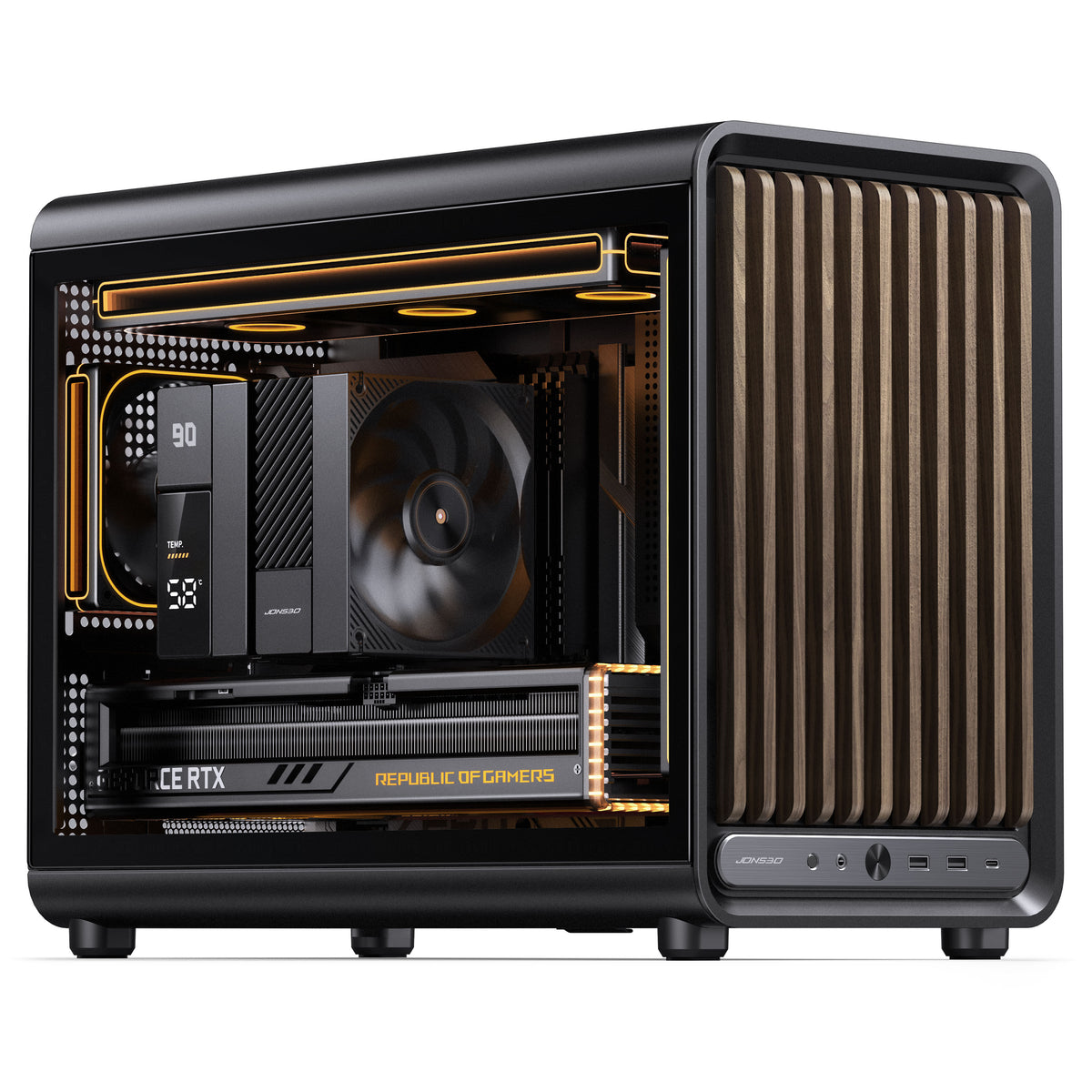 Jonsbo D33 Wood PC-Gehäuse, mATX, Tempered Glass - schwarz, Holz