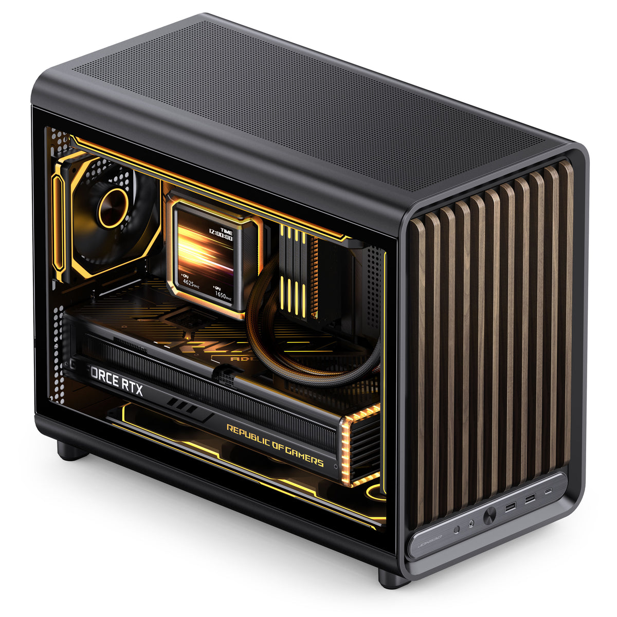 Jonsbo D33 Wood PC-Gehäuse, mATX, Tempered Glass - schwarz, Holz