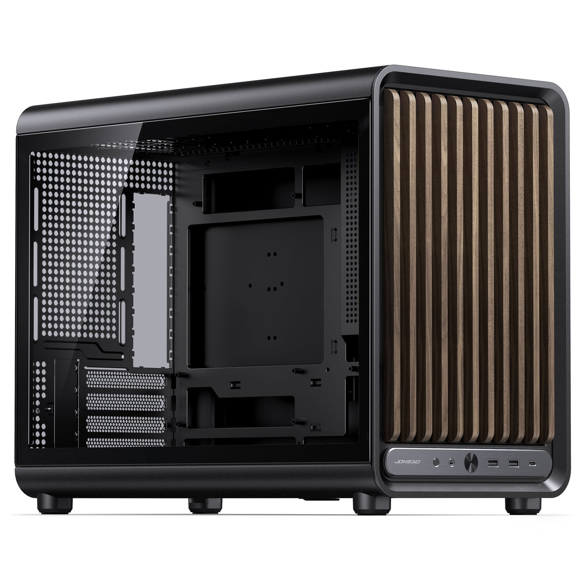 Jonsbo D33 Wood PC-Gehäuse, mATX, Tempered Glass - schwarz, Holz