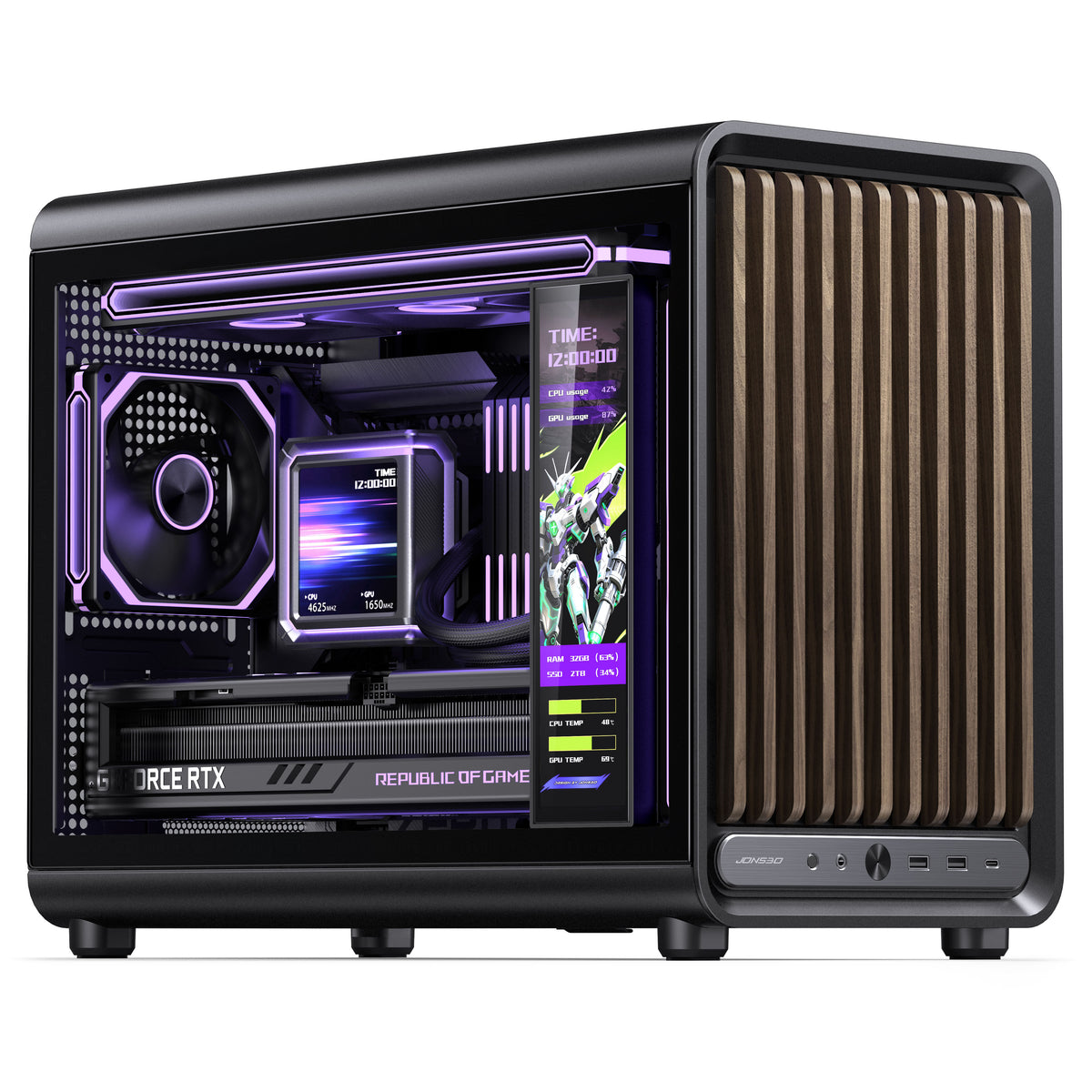 Jonsbo D33 Wood PC-Gehäuse, mATX, Tempered Glass - schwarz, Holz