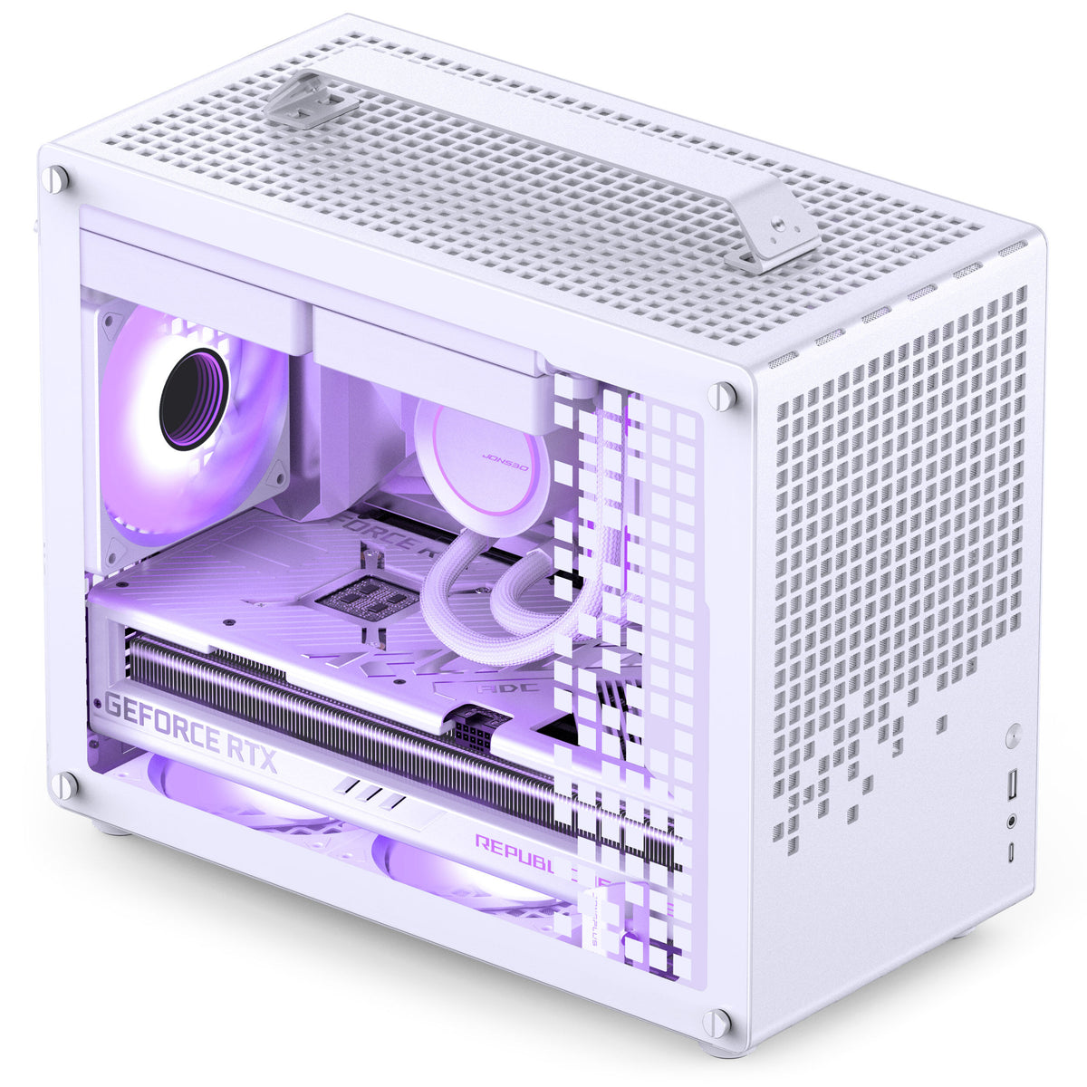 Jonsbo Jonsplus Z20 Micro ATX Desktop White Tempered Glass Side Panel, USB 3.2 Gen 2 Type-C, USB 3.2 Gen 1 Type-A