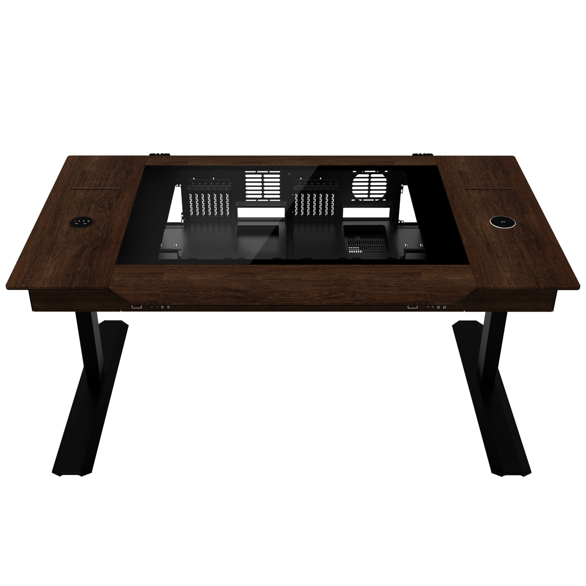 Lian Li DK07 Tischgehäuse Wood Edition, Dual-System-fähig, 2x E-ATX, höhenverstellbar - Walnuss, schwarz