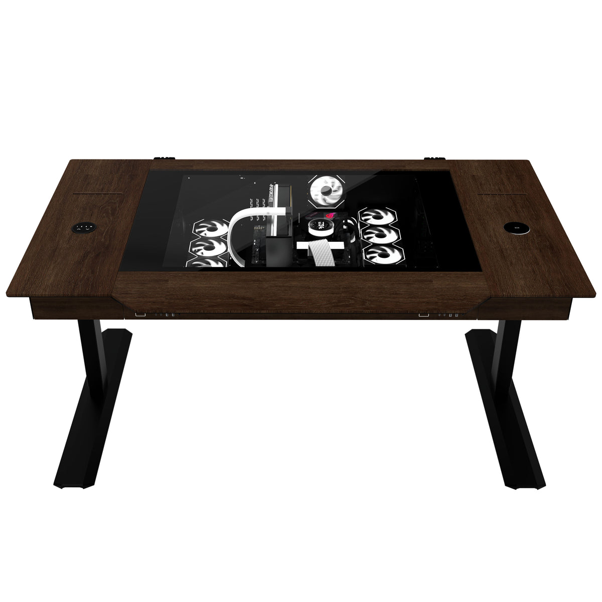 Lian Li DK07 Tischgehäuse Wood Edition, Dual-System-fähig, 2x E-ATX, höhenverstellbar - Walnuss, schwarz