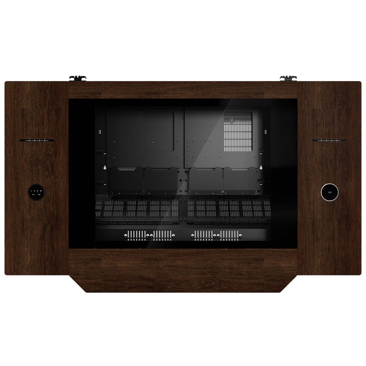 Lian Li DK07 Tischgehäuse Wood Edition, Dual-System-fähig, 2x E-ATX, höhenverstellbar - Walnuss, schwarz
