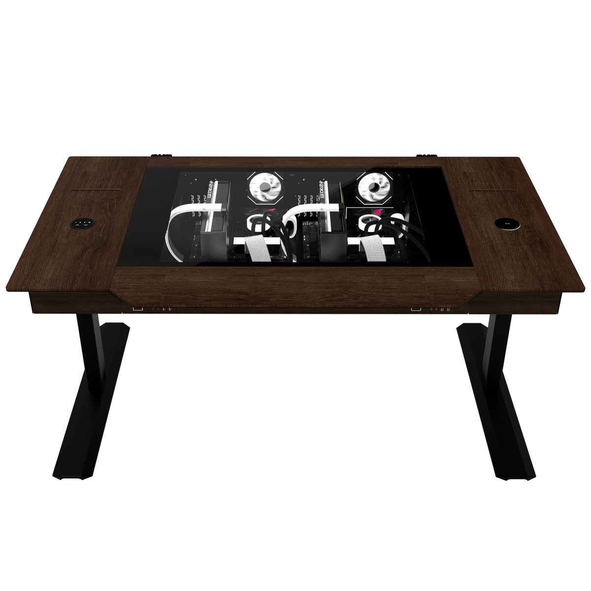 Lian Li DK07 Tischgehäuse Wood Edition, Dual-System-fähig, 2x E-ATX, höhenverstellbar - Walnuss, schwarz