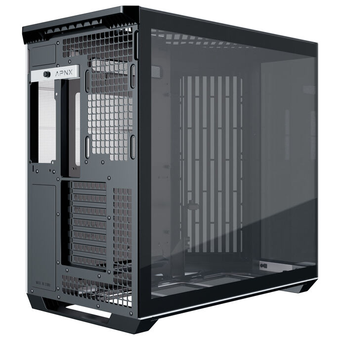APNX V1 ATX Mid Tower Black / Brown with Tempered Glass Side Panel and USB 3.2 Gen 2x2 Type-C, USB 3.2 Gen 1 Type-A