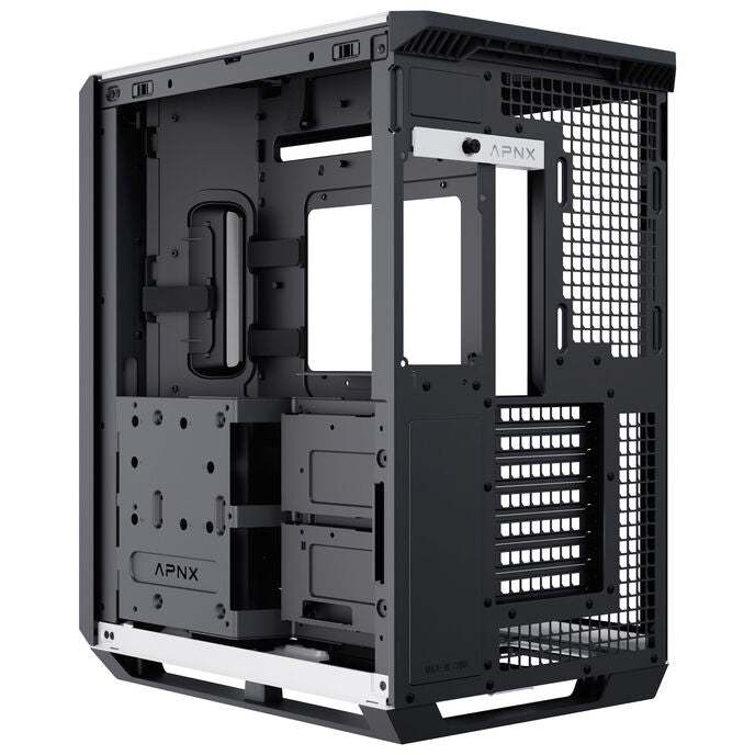 APNX V1 PC-Gehäuse, Midi-Tower, ATX, Tempered Glass - Holz, schwarz / weiß