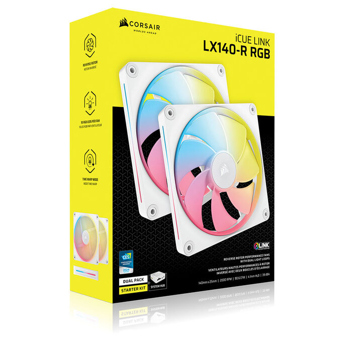 Corsair iCUE LINK LX140-R 140 mm RGB PWM blanc 90 CFM, pack de 2