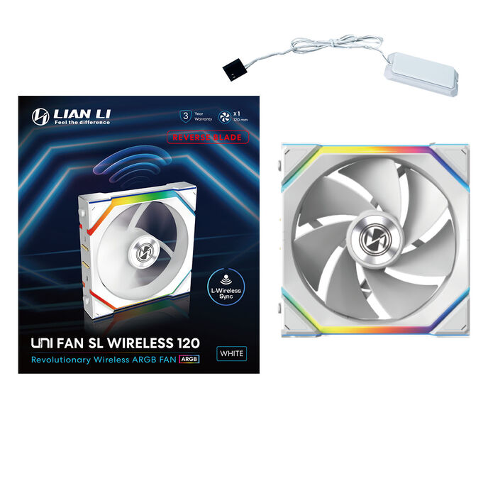 Lian Li UNI FAN SL Wireless ARGB PWM Lüfter - Reverse Blade, 120 mm, weiß