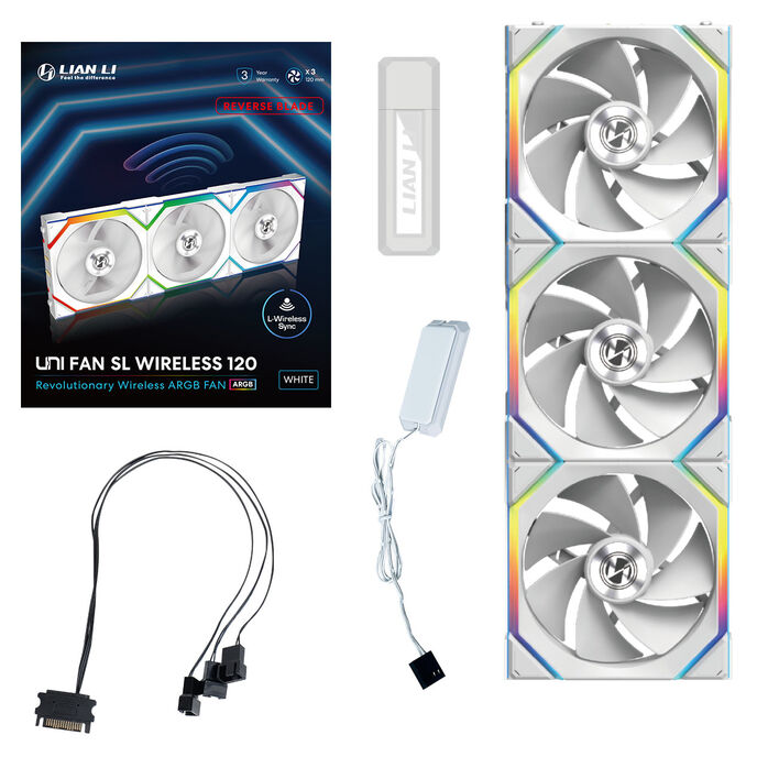 Lian Li UNI FAN SL Wireless 120mm White ARGB PWM Reverse Blade Pack of 3