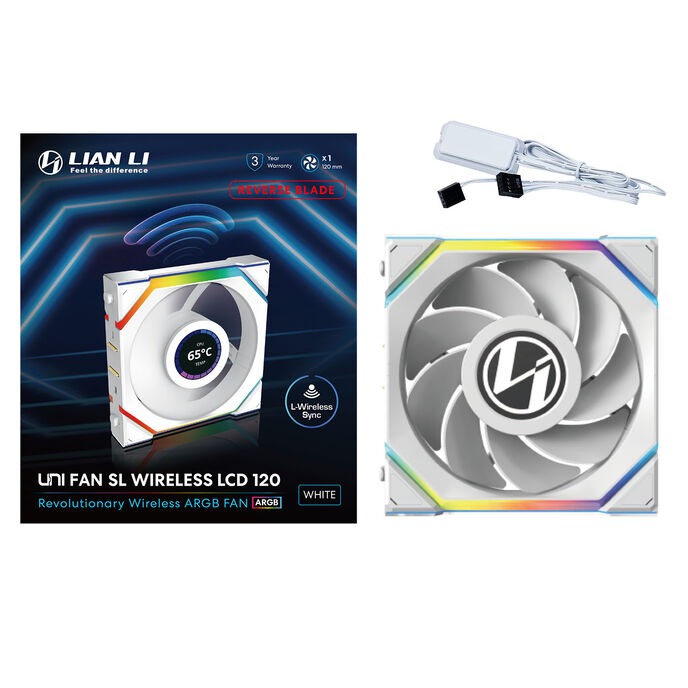 Lian Li UNI FAN SL Wireless LCD Lüfter, ARGB, PWM - Reverse Blade, 120 mm, weiß