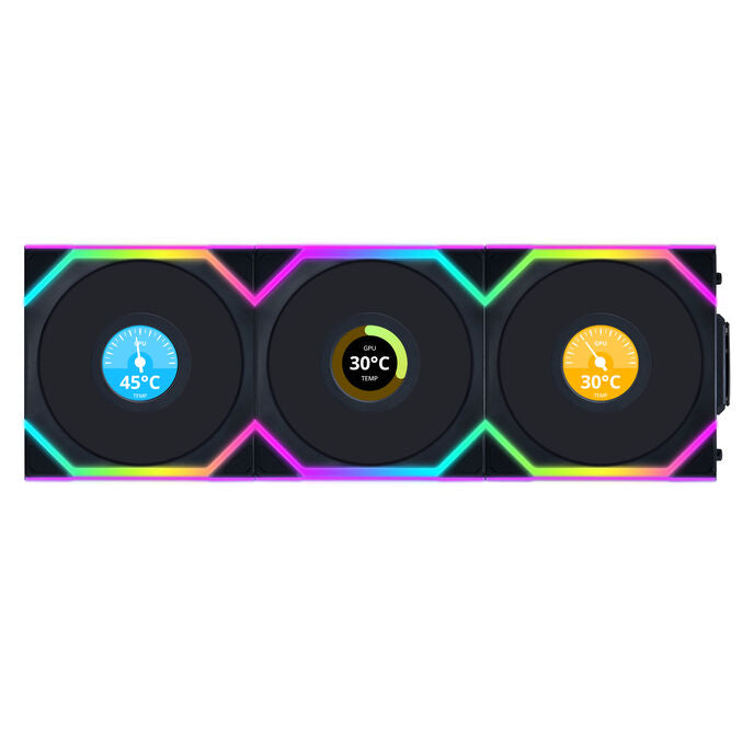 Lian Li UNI FAN SL Wireless LCD 120mm Black Addressable RGB PWM 51.45 CFM Reverse 3-Pack
