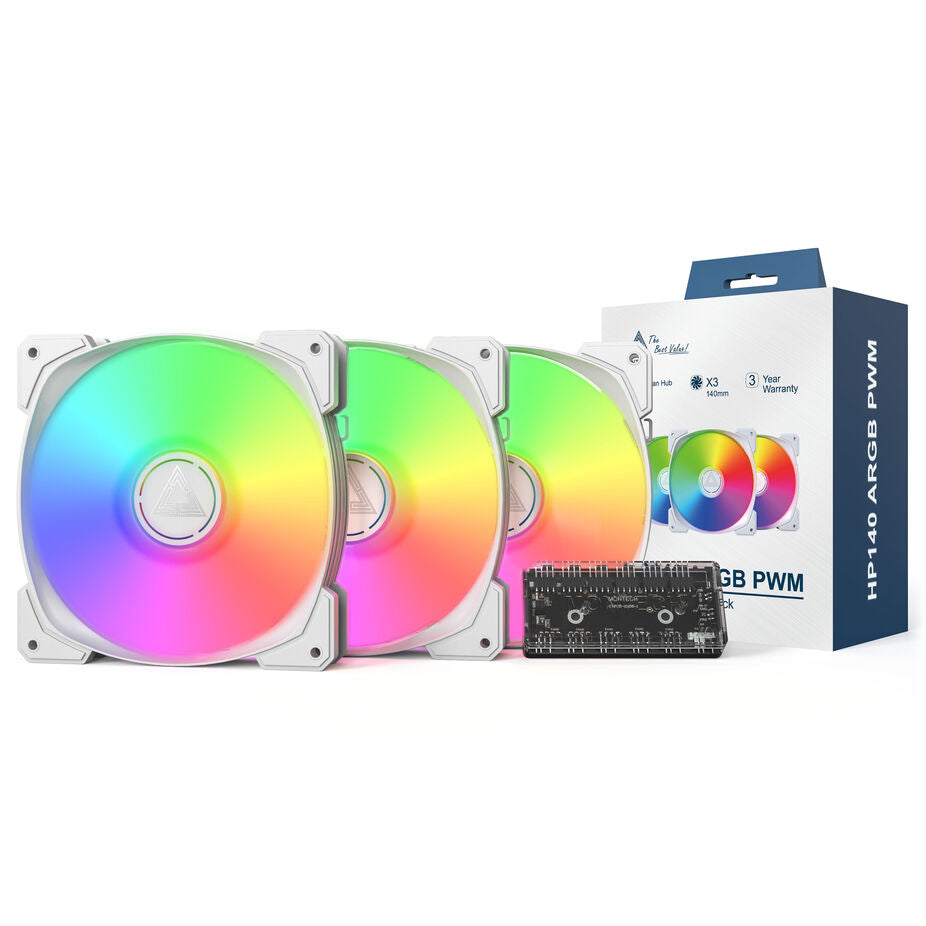 Montech HP140 ARGB PWM 140x140x25 (weiß, 3er Pack, 140 mm)