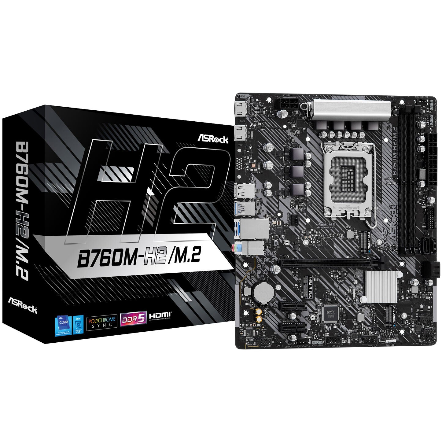 ASRock B760M-H2/M.2 Mainboard, Sockel 1700, Intel B760, mATX, DDR5