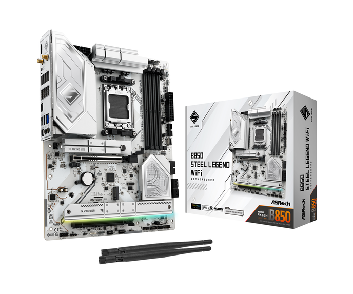 ASROCK B850 Steel Legend WiFi Mainboard, Sockel AM5, AMD B850, ATX, DDR5