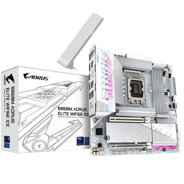 GIGABYTE B860M Aorus Elite WiFi6E ICE Mainboard, Sockel LGA 1851, Intel B860, mATX, DDR5