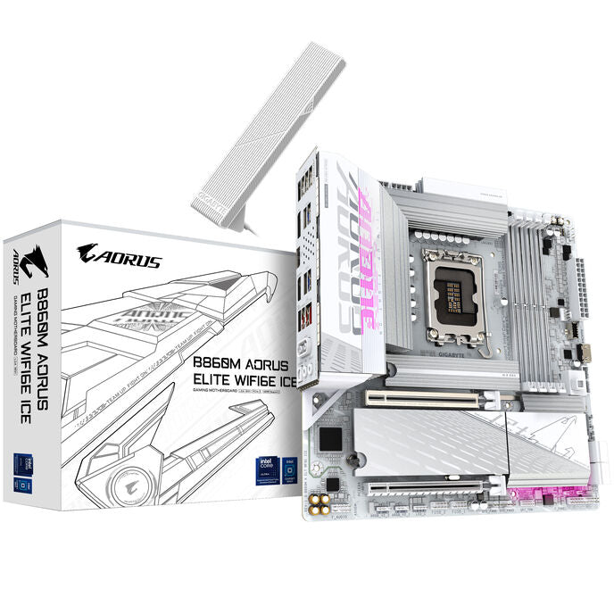 GIGABYTE B860M Aorus Elite WiFi6E ICE Mainboard, Sockel LGA 1851, Intel B860, mATX, DDR5