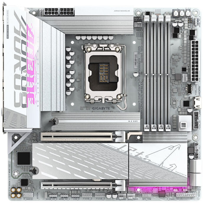 GIGABYTE B860M Aorus Elite WiFi6E ICE Mainboard, Sockel LGA 1851, Intel B860, mATX, DDR5