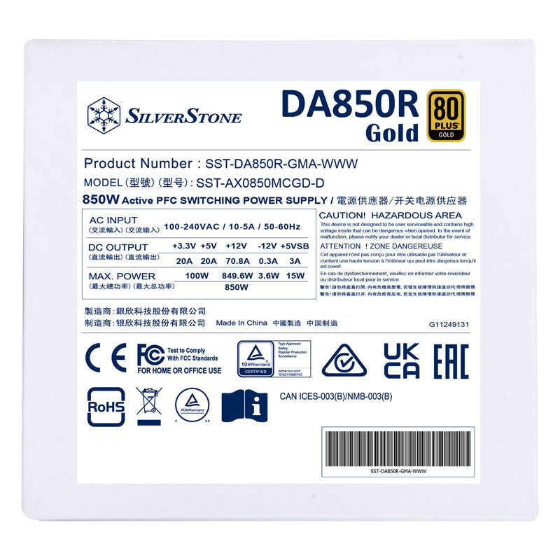 Silverstone DA850R-GMA White 850W Fully Modular 80+ Gold Certified