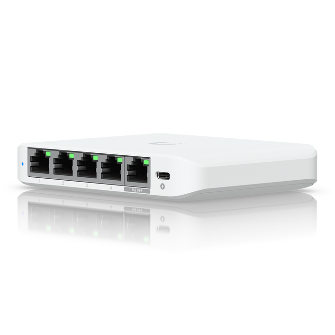 Ubiquiti UniFi Flex Mini 2.5G Netzwerkswitch, 4x RJ-45, 2,5G, PoE in, USB-C-PD - weiß