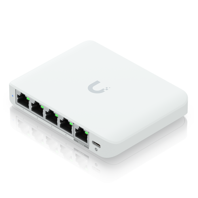 Ubiquiti UniFi Flex Mini 2.5G Netzwerkswitch, 4x RJ-45, 2,5G, PoE in, USB-C-PD - weiß