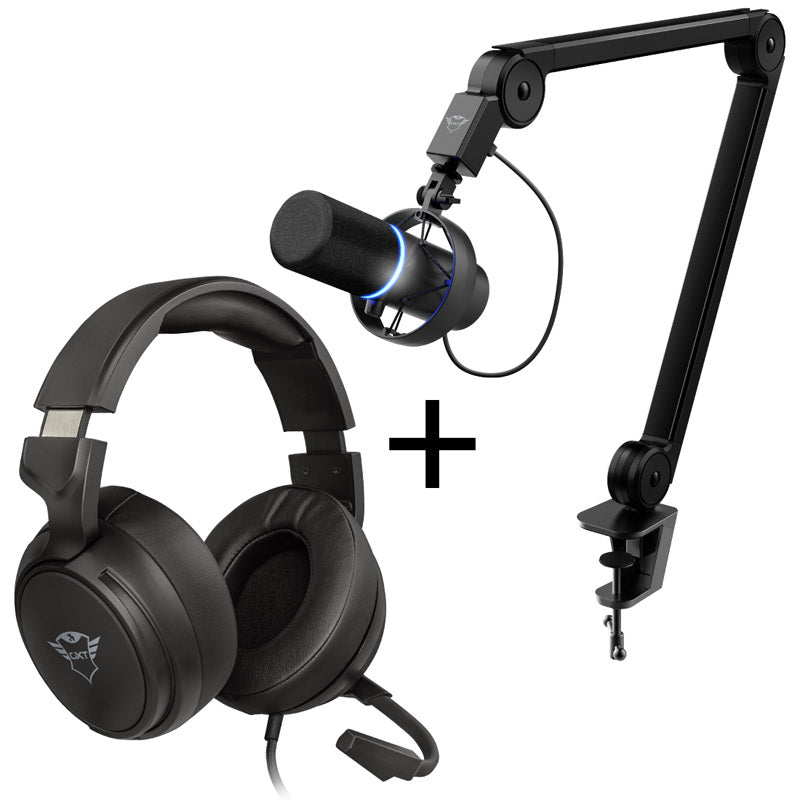 Trust GXT 433 Pylo Multiplatform 2.0 Gaming Headset + Trust GXT 255+ ONYX Professionelles Mikrofon mit Arm