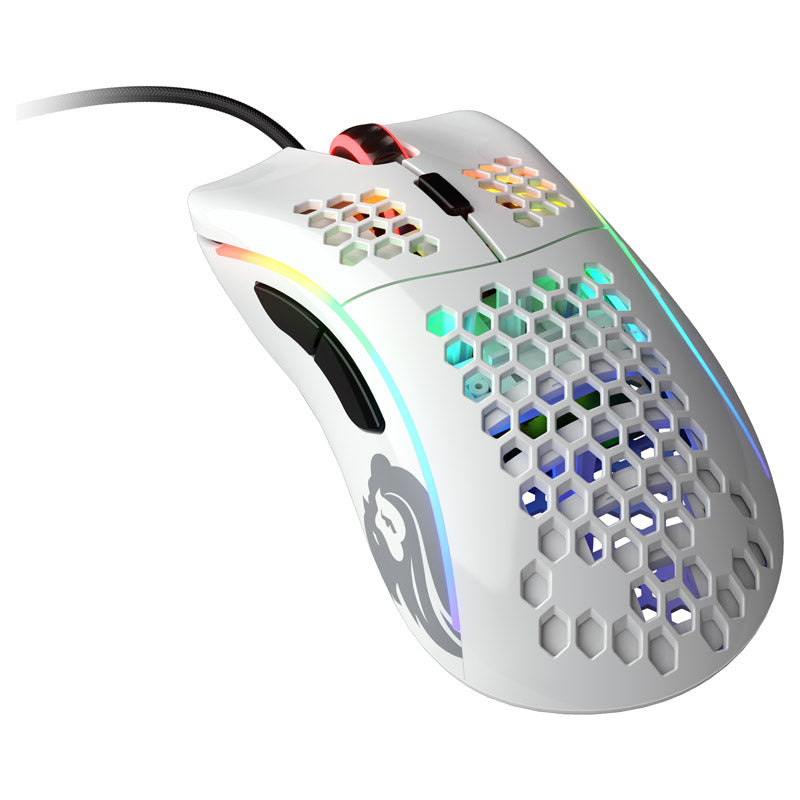 Glorious Model D Gaming-Maus - weiß, glossy + Grip Tape - schwarz