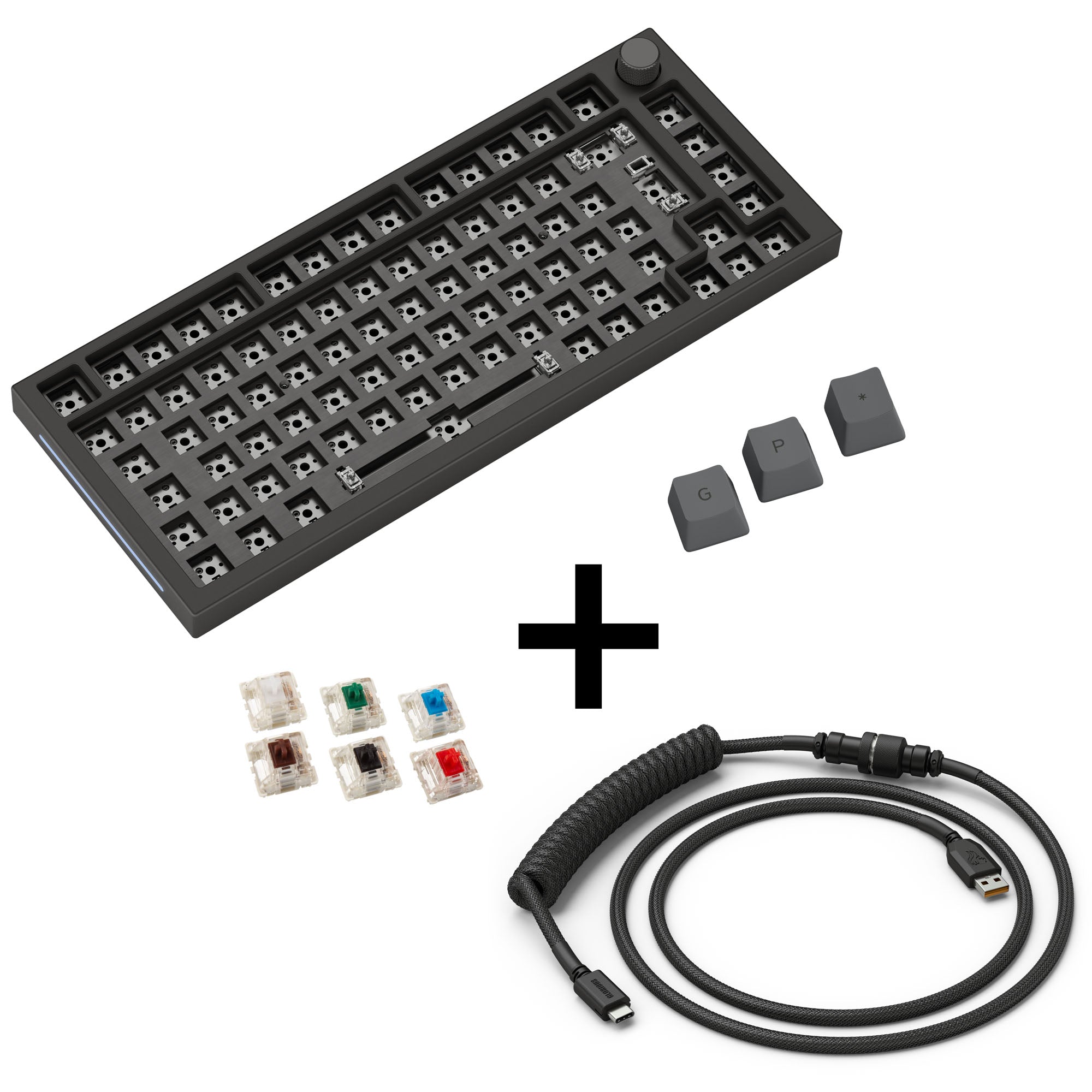 Glorious GMMK Pro Black Phantom Gaming Tastatur, GPBT-Keycaps, Gateron Clear Switches - inkl. Coiled Cable