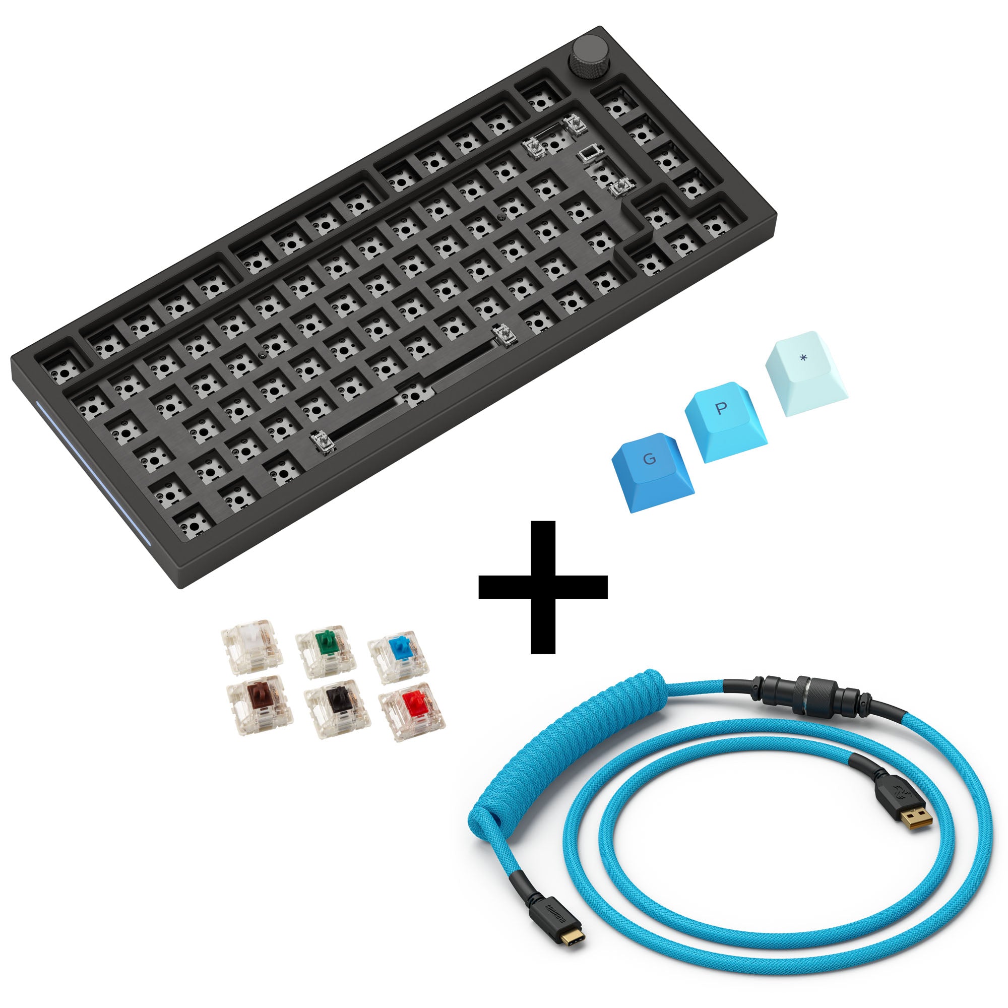 Glorious GMMK Pro Black Ocean Gaming Tastatur, GPBT-Keycaps, Gateron Clear Switches - inkl. Coiled Cable