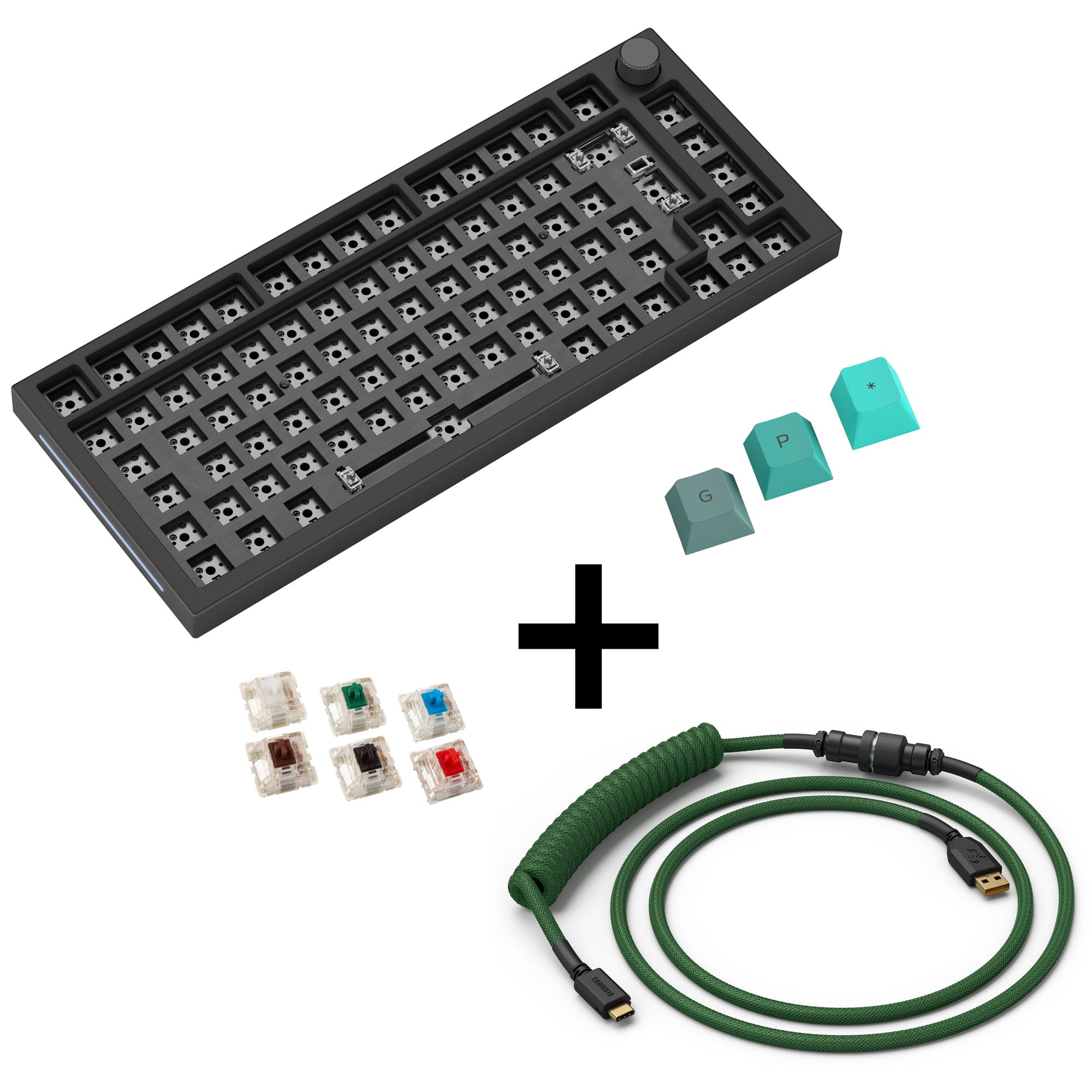 Glorious GMMK Pro Dark Forest Gaming Tastatur, GPBT-Keycaps, Gateron Clear Switches - inkl. Coiled Cable