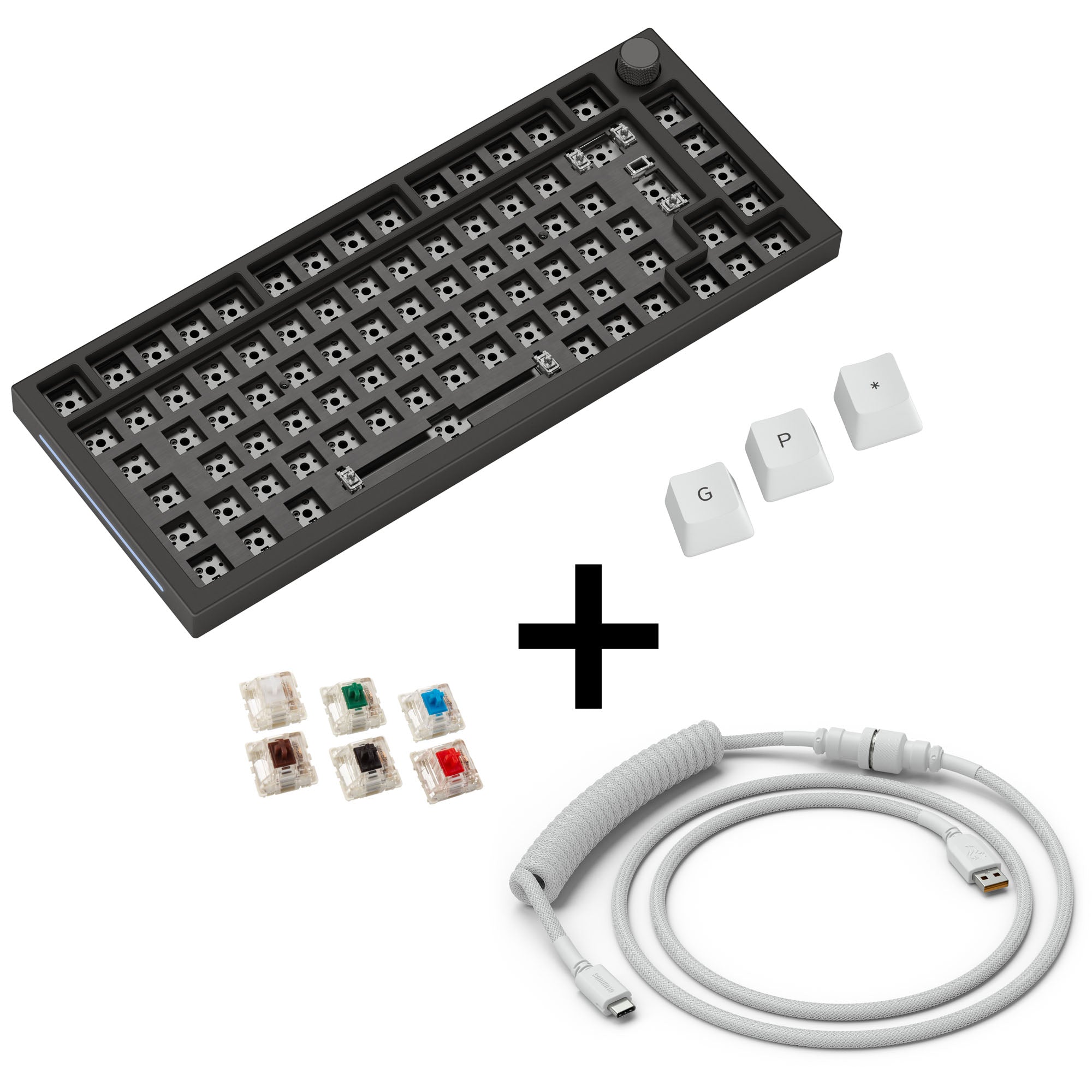 Glorious GMMK Pro White on Black Gaming Tastatur, GPBT-Keycaps, Gateron Clear Switches - inkl. Coiled Cable