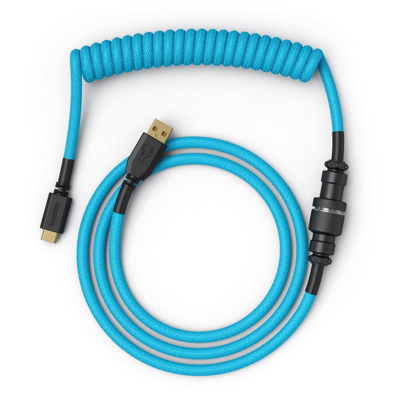 Glorious Coiled Cable Electric Blue, USB-C auf USB-A Spiralkabel - 1,37m, himmelblau
