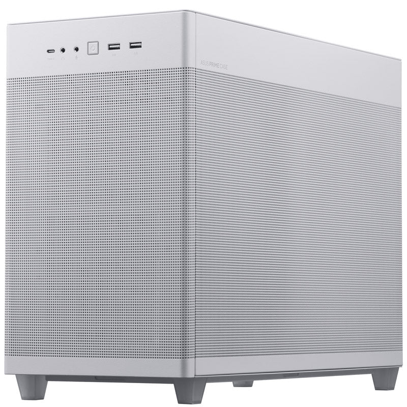 Asus Prime AP201 Micro ATX Mini Tower White Tempered Glass Side Panel, USB 3.2 Gen 2 Type-C, USB 3.2 Gen 1 Type-A