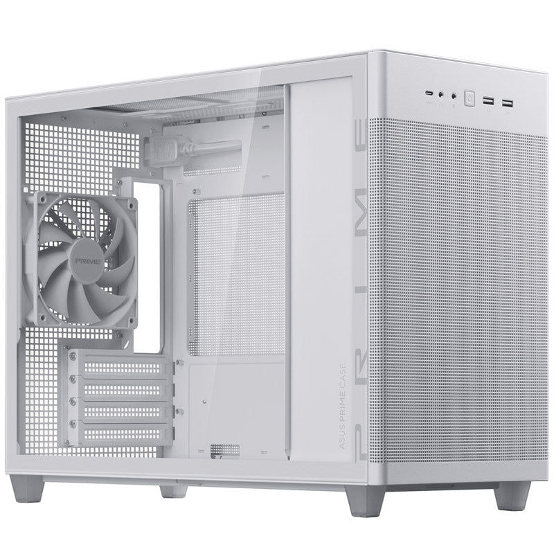 Asus Prime AP201 Micro ATX Mini Tower White Tempered Glass Side Panel, USB 3.2 Gen 2 Type-C, USB 3.2 Gen 1 Type-A