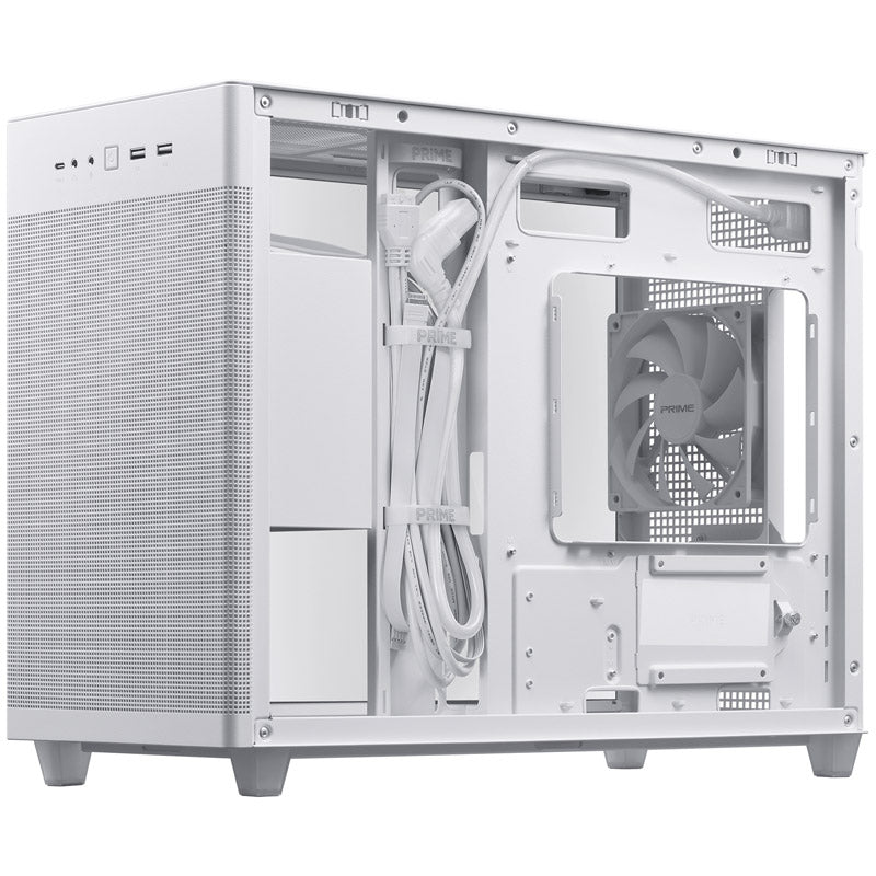 Asus Prime AP201 Micro ATX Mini Tower White Tempered Glass Side Panel, USB 3.2 Gen 2 Type-C, USB 3.2 Gen 1 Type-A