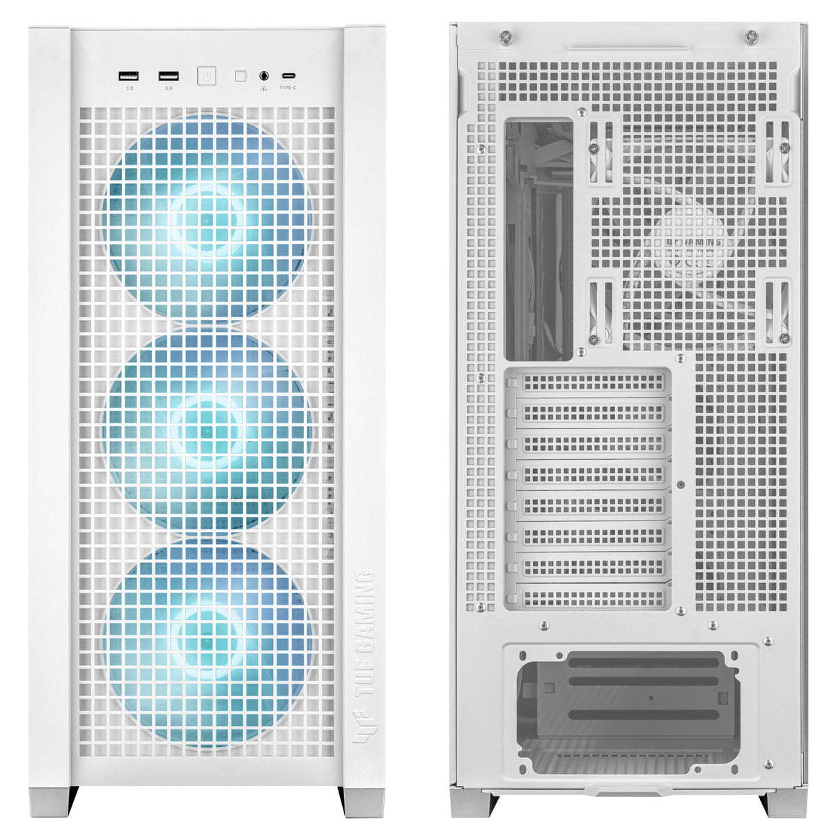 Asus TUF Gaming GT302 ARGB ATX Mid Tower White Tempered Glass Side Panel, ARGB