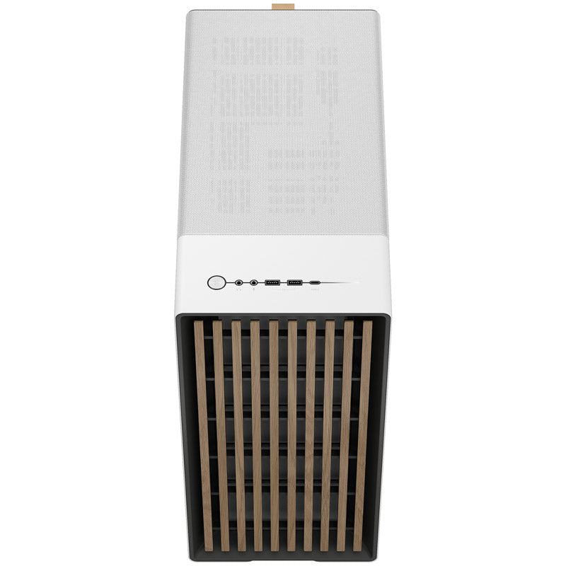 Boîtier PC moyen tour ATX Fractal Design North - Blanc craie avec façade en noyer et panneau latéral maillé
