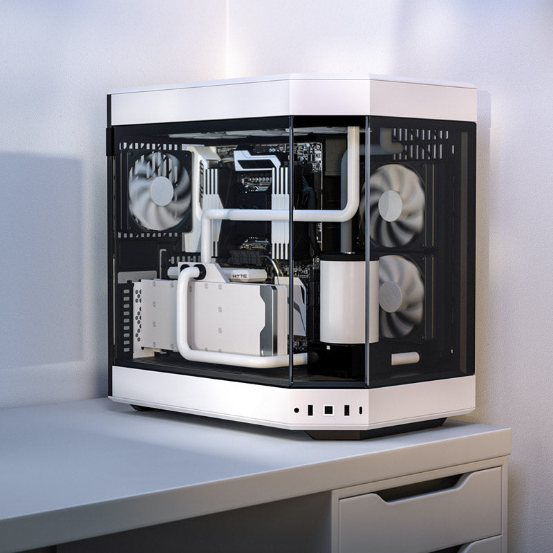 HYTE Y60 Boîtier mi-tour ATX Blanc / Noir avec panneau latéral en verre trempé et ports USB 3.2 Gen 2 Type-C, USB 3.2 Gen 1 Type-A