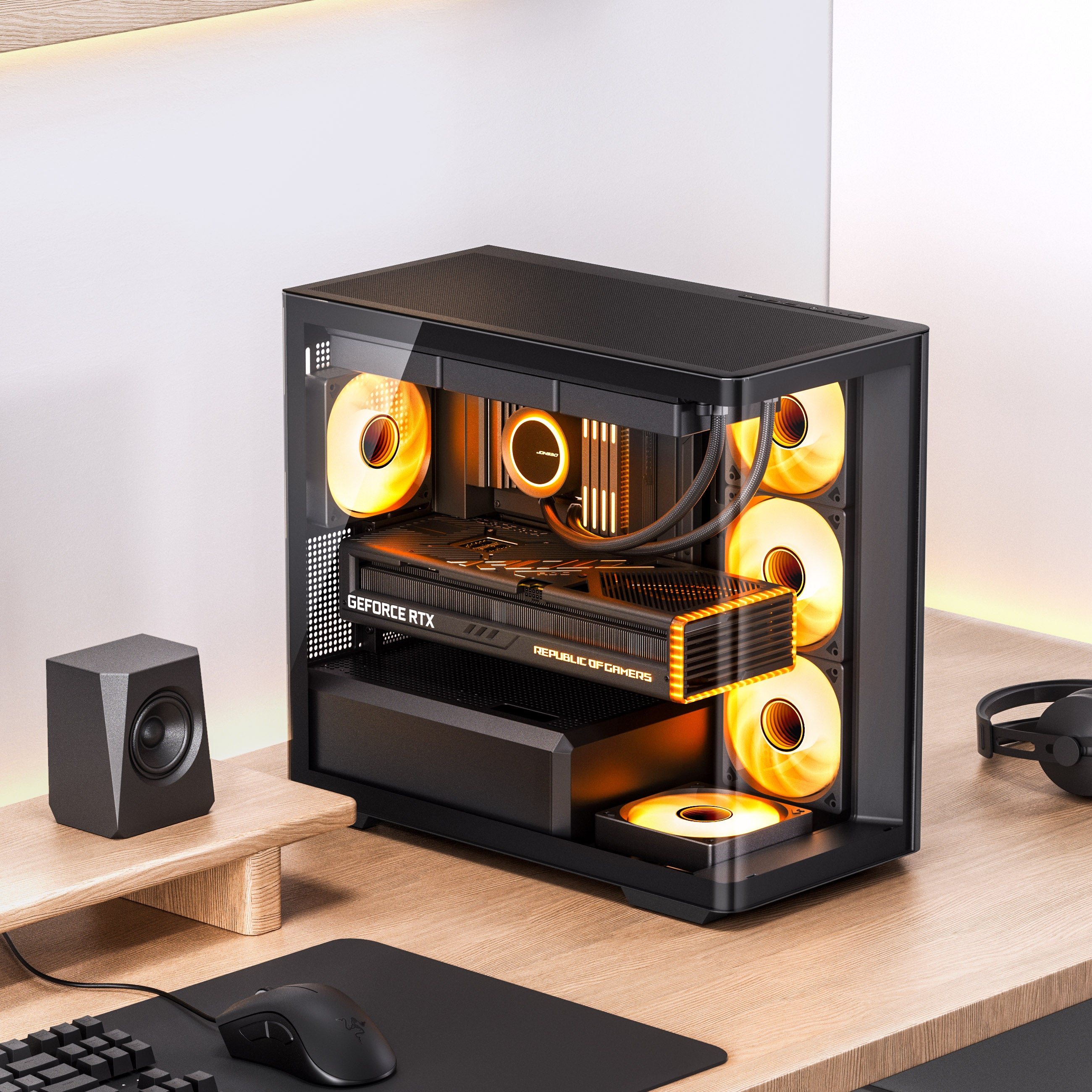 Jonsbo D300 Midi-Tower, 270 Grad, Tempered Glass - schwarz
