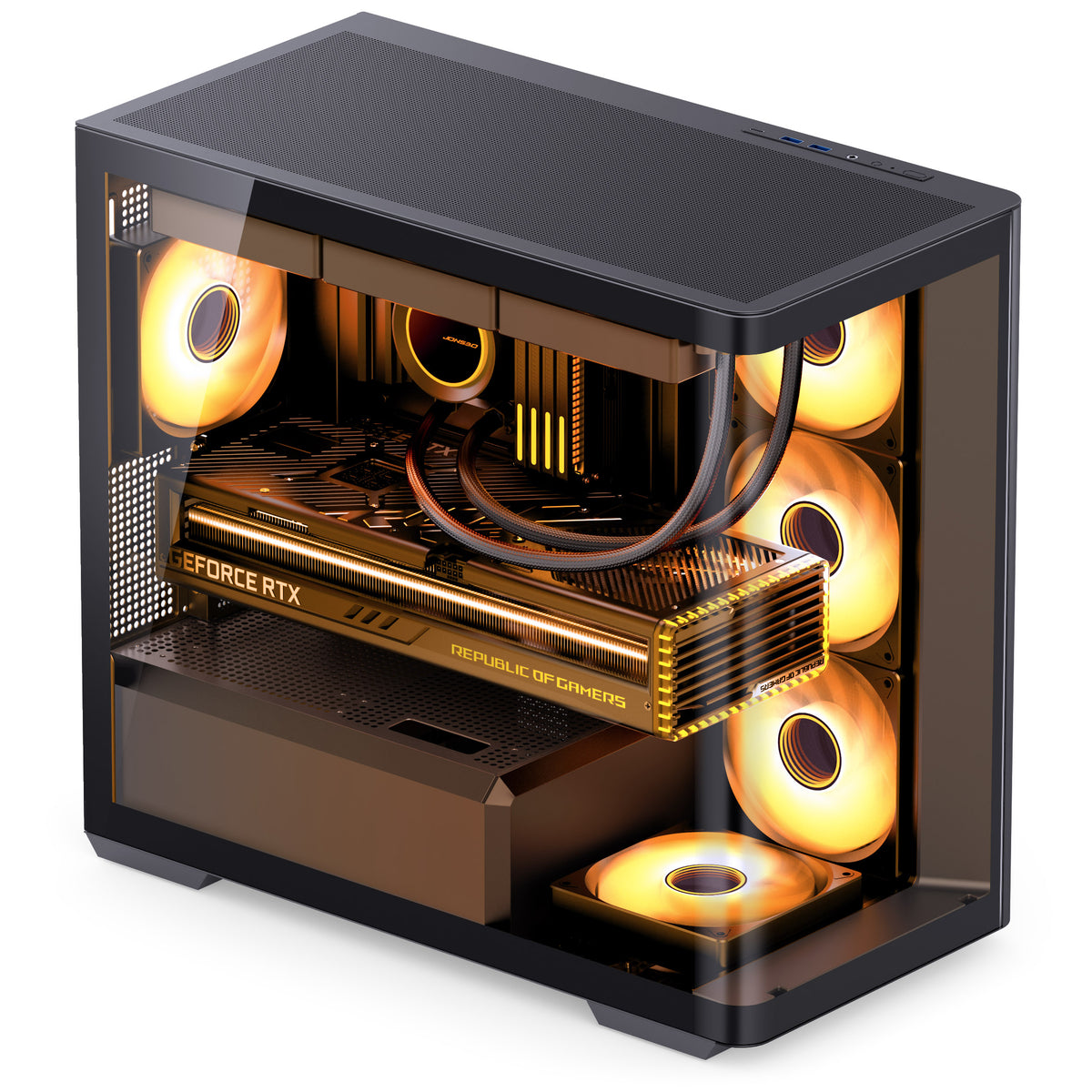 Jonsbo D300 Micro ATX Moyenne Tour Noir Panneau Latéral en Verre Trempé USB 3.2 Gen 2 Type-C USB 3.2 Gen 1 Type-A