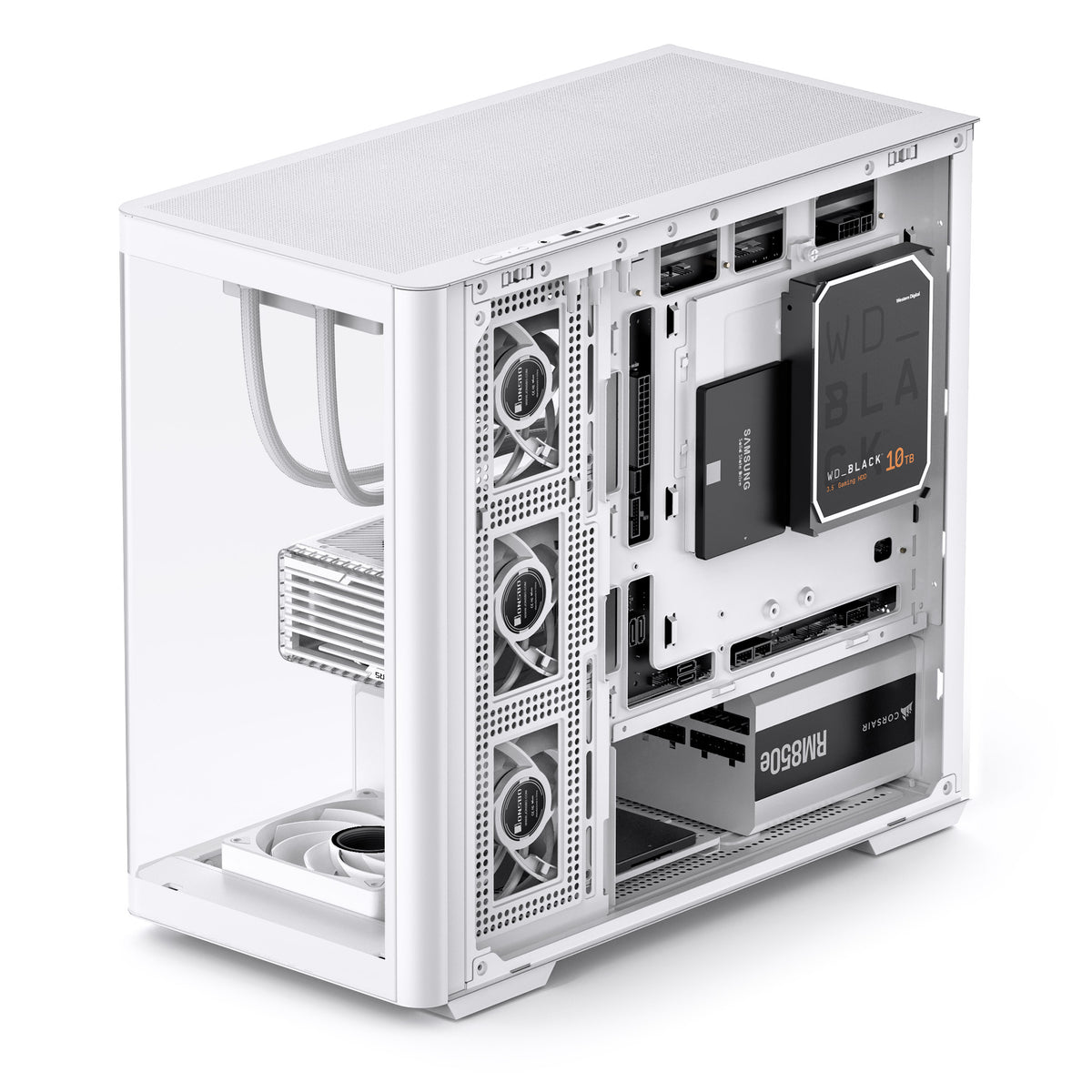 Jonsbo D300 Micro ATX Mid Tower White with Tempered Glass Side Panel and USB 3.2 Gen 2 Type-C, USB 3.2 Gen 1 Type-A