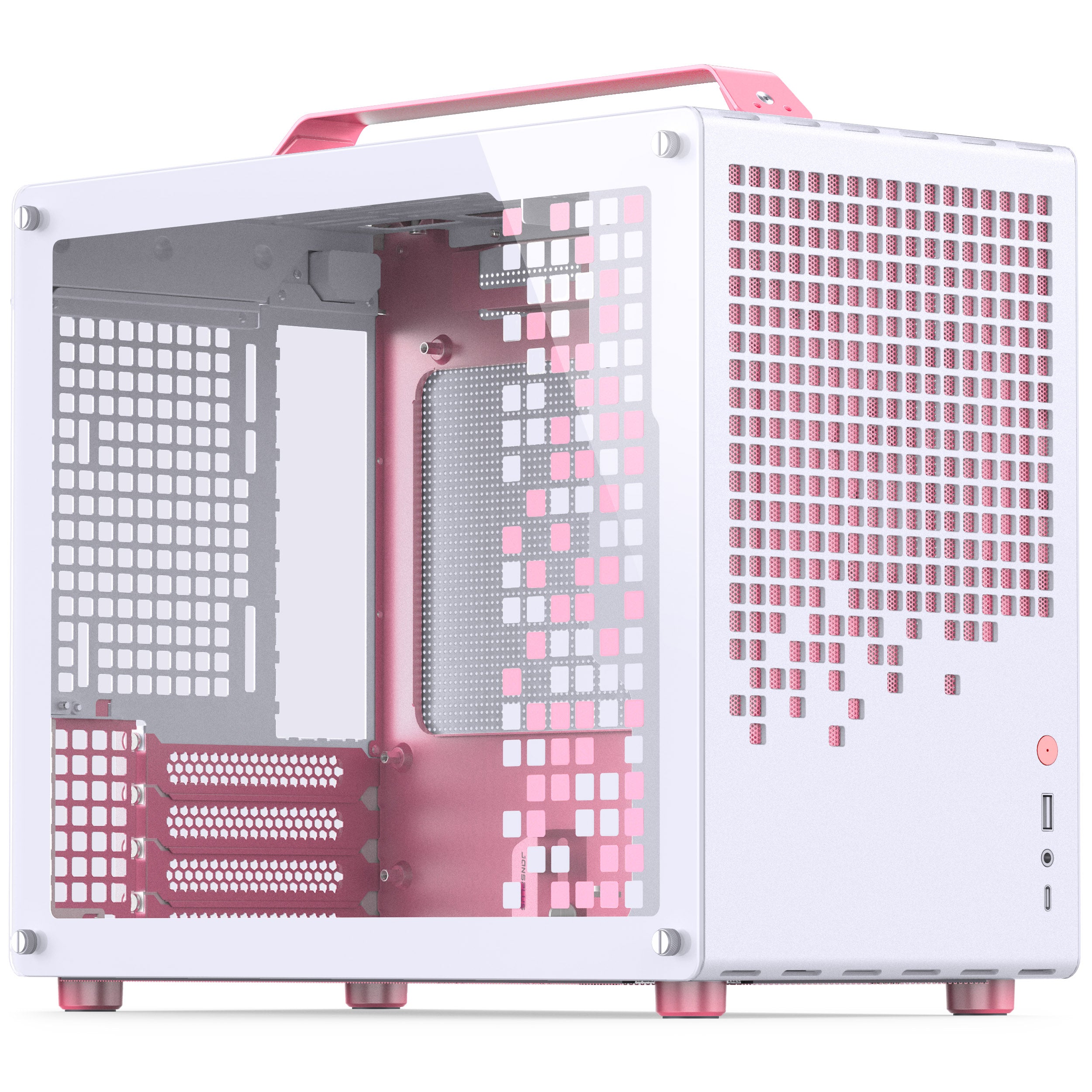 Jonsplus Z20 Micro-ATX Gehäuse, mit Tragegriff - weiß/pink