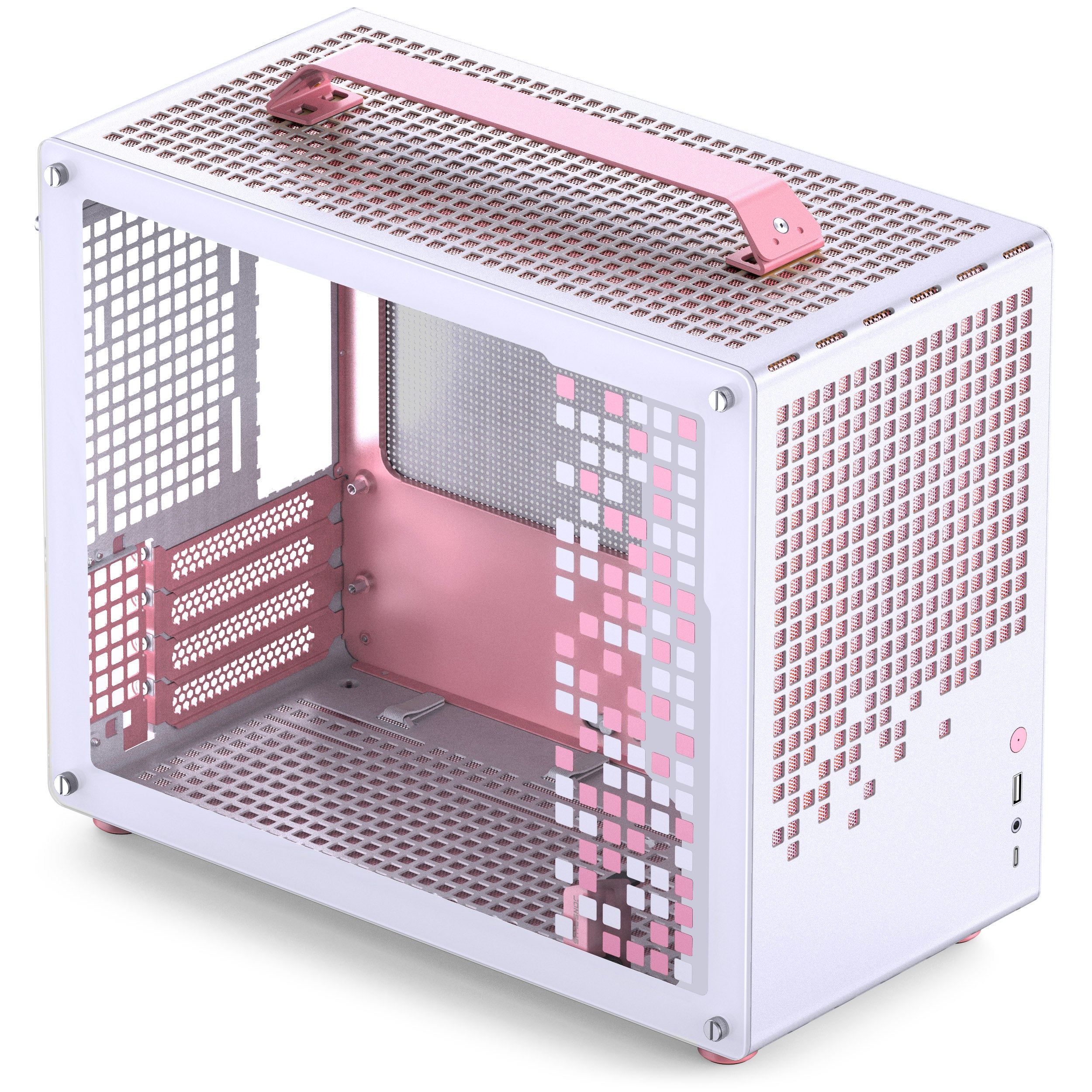 Jonsplus Z20 Micro-ATX Gehäuse, mit Tragegriff - weiß/pink