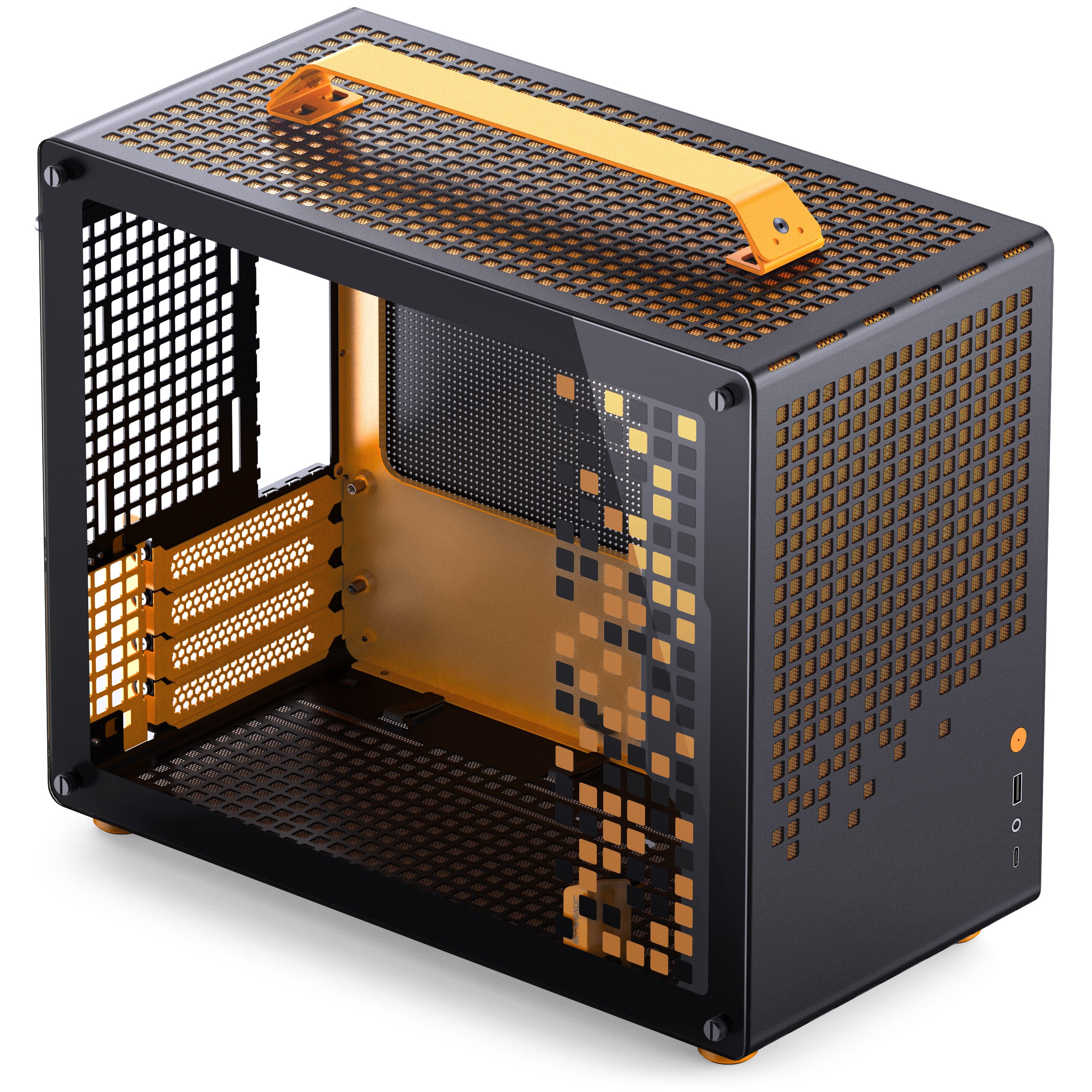 Jonsplus Z20 Micro-ATX Gehäuse, mit Tragegriff - schwarz/orange