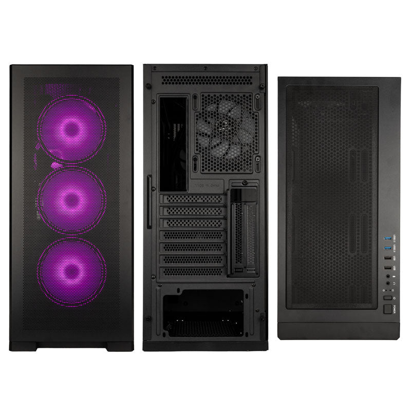 KOLINK Unity Meshbay ARGB ATX Mid Tower Black with Tempered Glass Side Panel and USB 3.2 Gen 1 Type-A, USB 2.0 Type-A