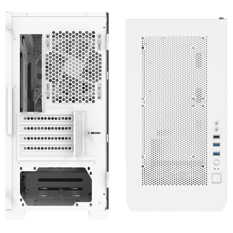 Boîtier Micro ATX Moyen Tour Montech AIR 100 ARGB Blanc avec panneau latéral en verre trempé et panneau avant USB 3.2 Gen 1 Type-A, USB 2.0 Type-A