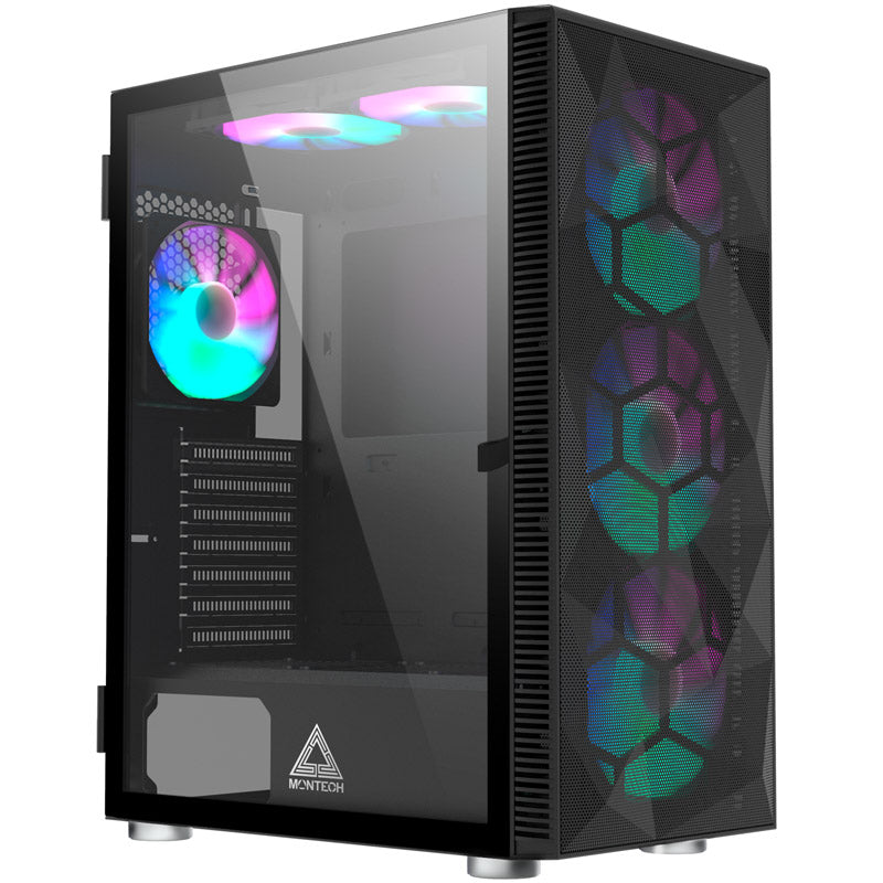 Montech X3 Mesh ATX Mid Tower Black with Mesh, Tempered Glass Side Panel, and USB 3.2 Gen 1 Type-A, USB 2.0 Type-A