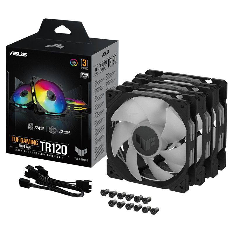 ASUS TUF Gaming TR120, PWM ARGB Lüfter 3er Pack - 120mm, schwarz