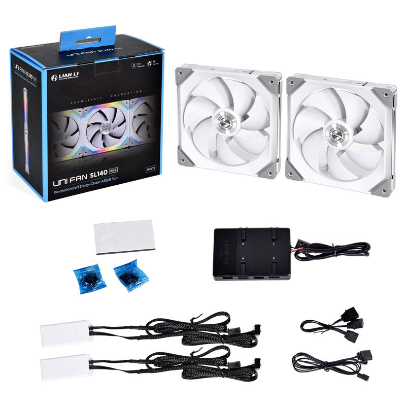 Lian Li Uni Fan SL 140mm White Addressable RGB PWM 70.5 CFM 2-Pack