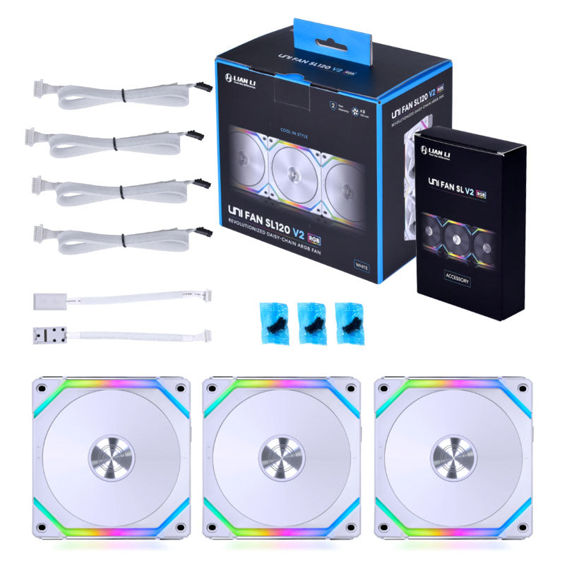 Lian Li UNI FAN SL120 V2 ARGB PWM Lüfter, 3er Pack - 120mm, weiß